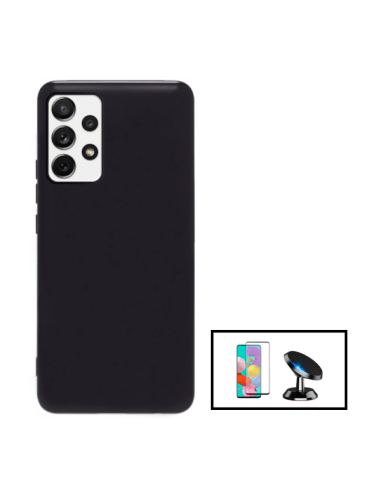 Kit Película de Vidro Temperado 5D Full Cover + Capa Silicone Líquido + Suporte Magnético de Carro para Samsung Galaxy A53 5G