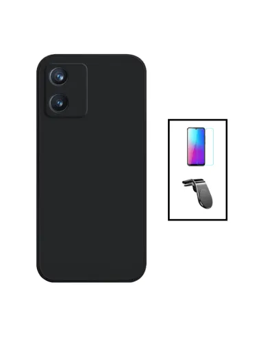 Kit Vidro Premium Full Cover + Capa Silicone Líquido + Suporte Magnético L para TCL 305i - Preto