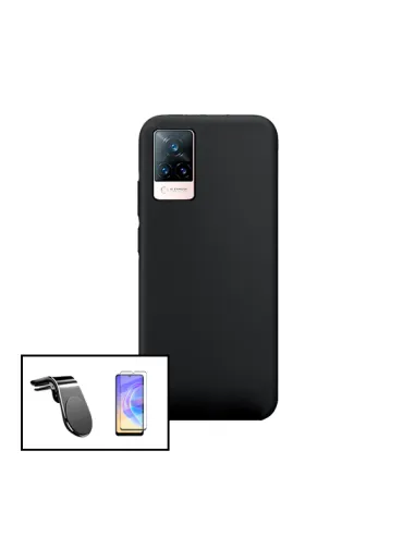 Kit Vidro Premium Full Cover + Capa Silicone Líquido + Suporte Magnético L para Vivo V21