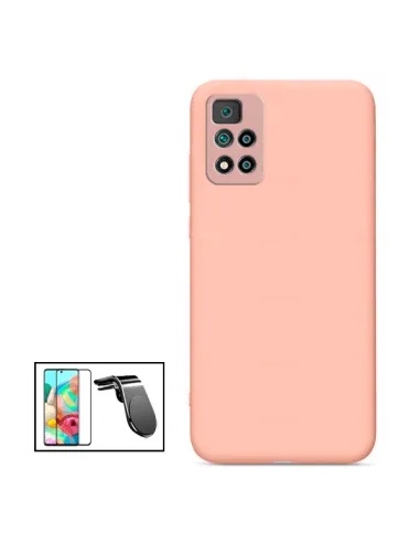 Kit Vidro Premium Full Cover + Capa Silicone Líquido + Suporte Magnético L para Xiaomi 11i - Rosa