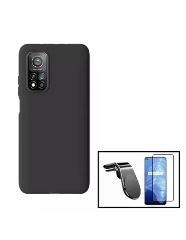 Kit Vidro Premium Full Cover + Capa Silicone Líquido + Suporte Magnético L para Xiaomi Mi 10T 5G