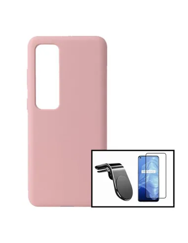 Kit Vidro Premium Full Cover + Capa Silicone Líquido + Suporte Magnético L para Xiaomi Mi 10T 5G - Rosa