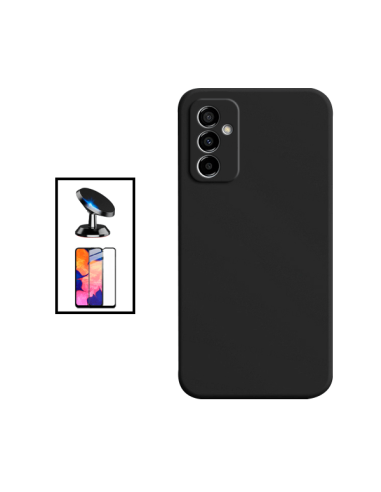 Kit Película de Vidro Temperado 5D Full Cover + Capa Silicone Líquido + Suporte Magnético de Carro para Samsung Galaxy M23 5G - 