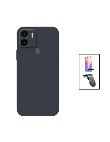 Kit Vidro Premium Full Cover + Capa Silicone Líquido + Suporte Magnético L para Xiaomi Poco C50 - Preto