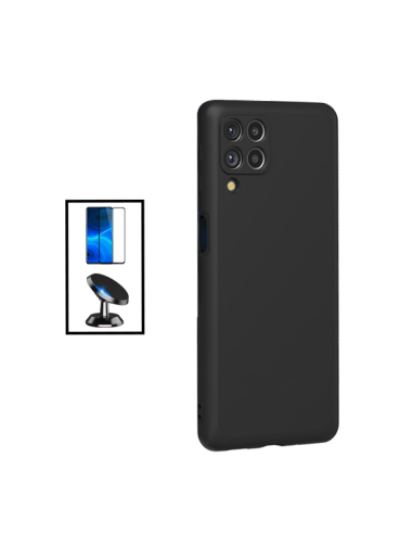 Kit Película de Vidro Temperado 5D Full Cover + Capa Silicone Líquido + Suporte Magnético de Carro para Samsung Galaxy M33 5G - 