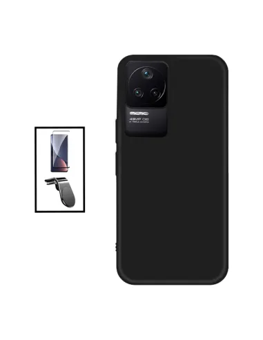 Kit Vidro Premium Full Cover + Capa Silicone Líquido + Suporte Magnético L para Xiaomi Poco F4 - Preto