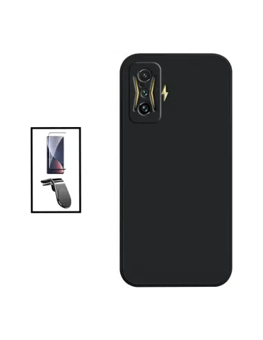 Kit Vidro Premium Full Cover + Capa Silicone Líquido + Suporte Magnético L para Xiaomi Poco F4 GT - Preto