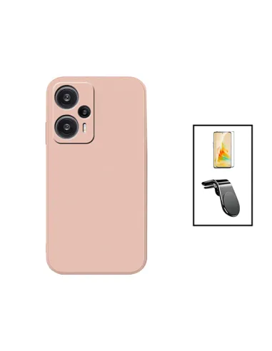 Kit Vidro Premium Full Cover + Capa Silicone Líquido + Suporte Magnético L para Xiaomi Poco F5 - Rosa