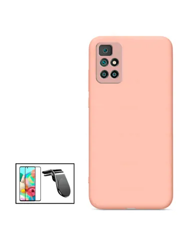 Kit Vidro Premium Full Cover + Capa Silicone Líquido + Suporte Magnético L para Xiaomi Poco M4 Pro 5G - Rosa