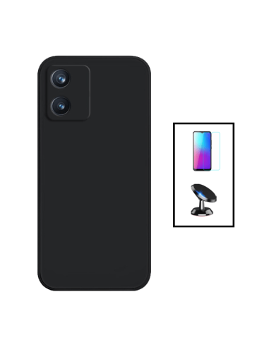 Kit Película de Vidro Temperado 5D Full Cover + Capa Silicone Líquido + Suporte Magnético de Carro para TCL 305i - Preto