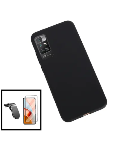 Kit Vidro Premium Full Cover + Capa Silicone Líquido + Suporte Magnético L para Xiaomi Redmi 10