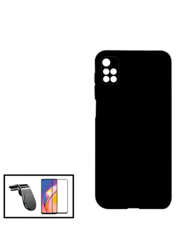 Kit Vidro Premium Full Cover + Capa Silicone Líquido + Suporte Magnético L para Xiaomi Redmi 10 - Preto