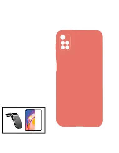 Kit Vidro Premium Full Cover + Capa Silicone Líquido + Suporte Magnético L para Xiaomi Redmi 10 - Rosa