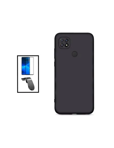 Kit Vidro Premium Full Cover + Capa Silicone Líquido + Suporte Magnético L para Xiaomi Redmi 10 Power - Preto