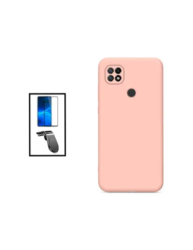 Kit Vidro Premium Full Cover + Capa Silicone Líquido + Suporte Magnético L para Xiaomi Redmi 10C - Rosa