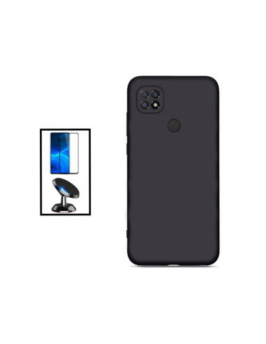 Kit Película de Vidro Temperado 5D Full Cover + Capa Silicone Líquido + Suporte Magnético de Carro para Xiaomi Poco C40 - Preto