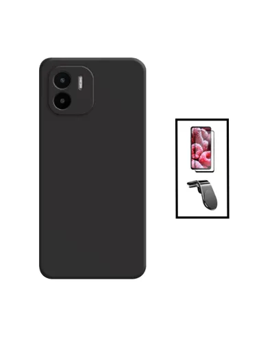 Kit Vidro Premium Full Cover + Capa Silicone Líquido + Suporte Magnético L para Xiaomi Redmi A1 - Preto