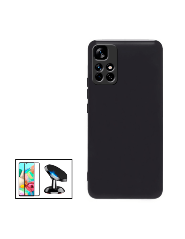 Kit Película de Vidro Temperado 5D Full Cover + Capa Silicone Líquido + Suporte Magnético de Carro para Xiaomi Poco M4 Pro