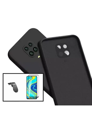 Kit Vidro Premium Full Cover + Capa Silicone Líquido + Suporte Magnético L para Xiaomi Redmi Note 10 Lite - Preto