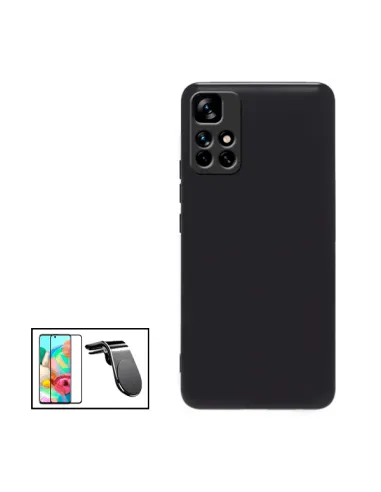 Kit Vidro Premium Full Cover + Capa Silicone Líquido + Suporte Magnético L para Xiaomi Redmi Note 11