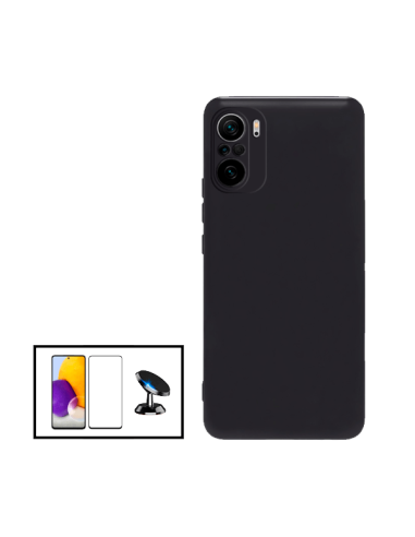 Kit Película de Vidro Temperado 5D Full Cover + Capa Silicone Líquido + Suporte Magnético de Carro para Xiaomi Poco X3 GT