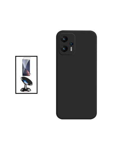 Kit Película de Vidro Temperado 5D Full Cover + Capa Silicone Líquido + Suporte Magnético de Carro para Xiaomi Poco X4 GT - Pret
