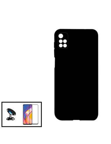 Kit Película de Vidro Temperado 5D Full Cover + Capa Silicone Líquido + Suporte Magnético de Carro para Xiaomi Redmi 10 2022 - P