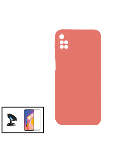 Kit Película de Vidro Temperado 5D Full Cover + Capa Silicone Líquido + Suporte Magnético de Carro para Xiaomi Redmi 10 2022 - R