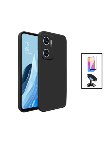 Kit Película de Vidro Temperado 5D Full Cover + Capa Silicone Líquido + Suporte Magnético de Carro para Xiaomi Redmi 10 5G - Pre