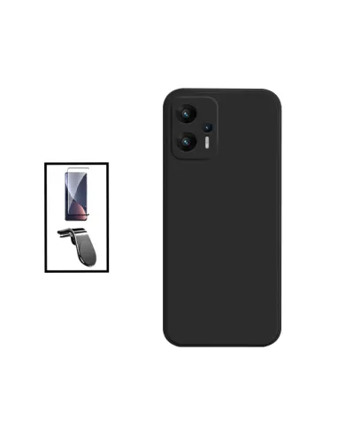 Kit Vidro Premium Full Cover + Capa Silicone Líquido + Suporte Magnético L para Xiaomi Redmi Note 11T Pro - Preto