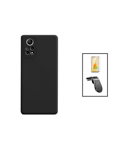 Kit Vidro Premium Full Cover + Capa Silicone Líquido + Suporte Magnético L para Xiaomi Redmi Note 12 Pro 4G - Preto