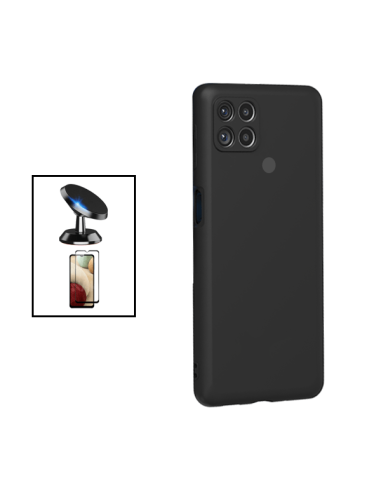 Kit Película de Vidro Temperado 5D Full Cover + Capa Silicone Líquido + Suporte Magnético de Carro para Xiaomi Redmi 9C - Preto