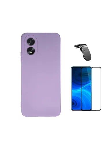 Kit Vidro Premium Full Cover + Capa Silicone Líquido + Suporte Magnético L  para Oppo A38 4G - Roxo