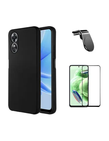 Kit Vidro Premium Full Cover + Capa Silicone Líquido + Suporte Magnético L  para Oppo A58 4G - Preto