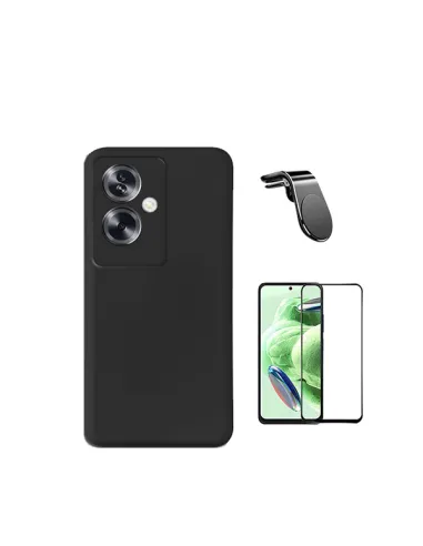 Kit Vidro Premium Full Cover + Capa Silicone Líquido + Suporte Magnético L  para Oppo A79 5G - Preto