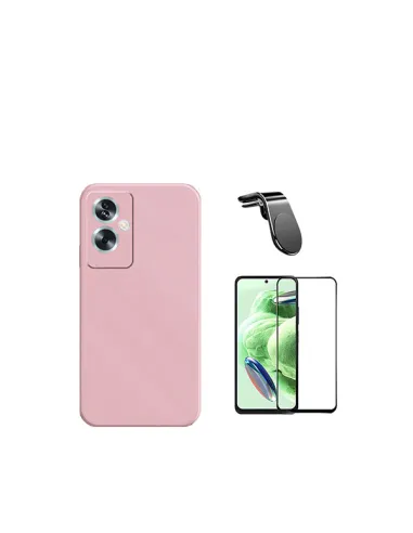 Kit Vidro Premium Full Cover + Capa Silicone Líquido + Suporte Magnético L  para Oppo A79 5G - Rosa