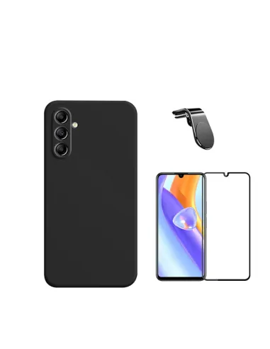 Kit Vidro Premium Full Cover + Capa Silicone Líquido + Suporte Magnético L  para Samsung Galaxy A05s - Preto