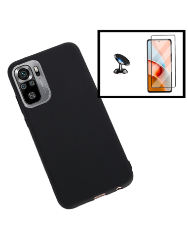 Kit Película de Vidro Temperado 5D Full Cover + Capa Silicone Líquido + Suporte Magnético de Carro para Xiaomi Redmi Note 10 5G