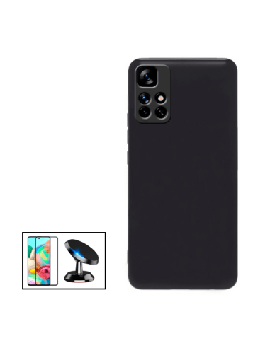 Kit Película de Vidro Temperado 5D Full Cover + Capa Silicone Líquido + Suporte Magnético de Carro para Xiaomi Redmi Note 11