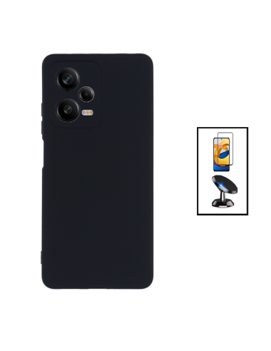 Kit Película de Vidro Temperado 5D Full Cover + Capa Silicone Líquido + Suporte Magnético de Carro para Xiaomi Redmi Note 12 Pro