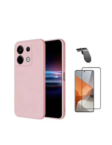 Kit Vidro Premium Full Cover + Capa Silicone Líquido + Suporte Magnético L  para Xiaomi Poco X6 5G - Rosa