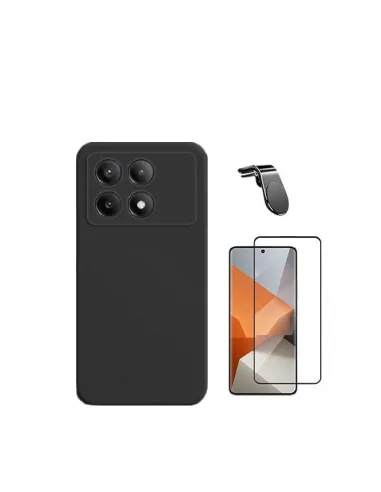 Kit Vidro Premium Full Cover + Capa Silicone Líquido + Suporte Magnético L  para Xiaomi Poco X6 Pro 5G - Preto