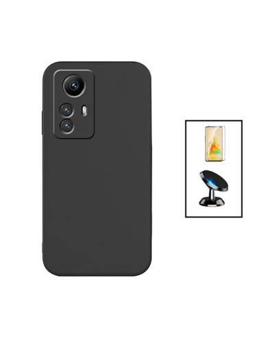 Kit Película de Vidro Temperado 5D Full Cover + Capa Silicone Líquido + Suporte Magnético de Carro para Xiaomi Redmi Note 12S - 