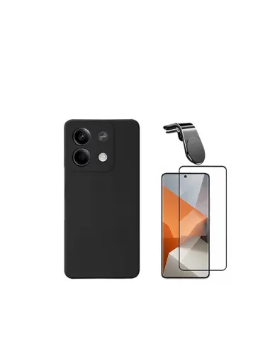 Kit Vidro Premium Full Cover + Capa Silicone Líquido + Suporte Magnético L  para Xiaomi Redmi Note 13 - Preto