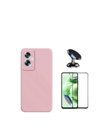 Kit Película de Vidro Temperado 5D Full Cover + Capa Silicone Líquido + Suporte Magnético de Carro Phonecare para Oppo A79 5G - 