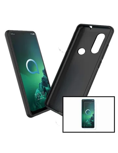 Kit Vidro Premium Full Cover + Capa Silicone Líquido para Alcatel 1s (2019)