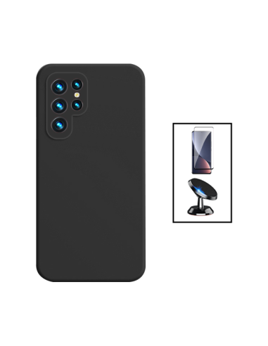 Kit Película de Vidro Temperado 5D Full Cover + Capa Silicone Líquido + Suporte Magnético de Carro Phonecare para Samsung Galaxy