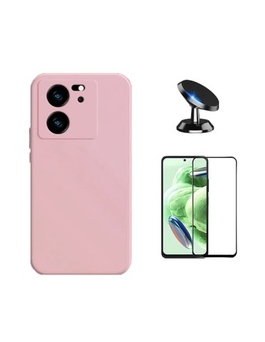 Kit Película de Vidro Temperado 5D Full Cover + Capa Silicone Líquido + Suporte Magnético de Carro Phonecare para Xiaomi 13T Pro