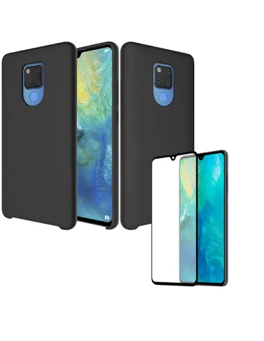 Kit Vidro Premium Full Cover + Capa Silicone Líquido para Huawei Mate 20