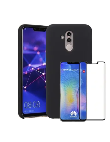 Kit Vidro Premium Full Cover + Capa Silicone Líquido para Huawei Mate 20 Lite